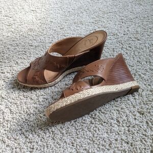 Jack Rogers Luccia Womens Size 7 US Brown Leather Open Heel Slide Wedge Sandals